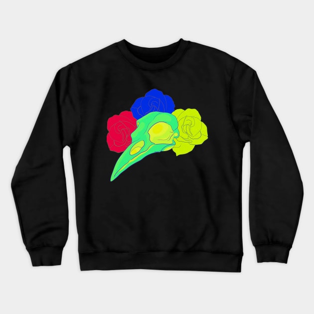 Neon Bird Skull Crewneck Sweatshirt by CrossfireCreations